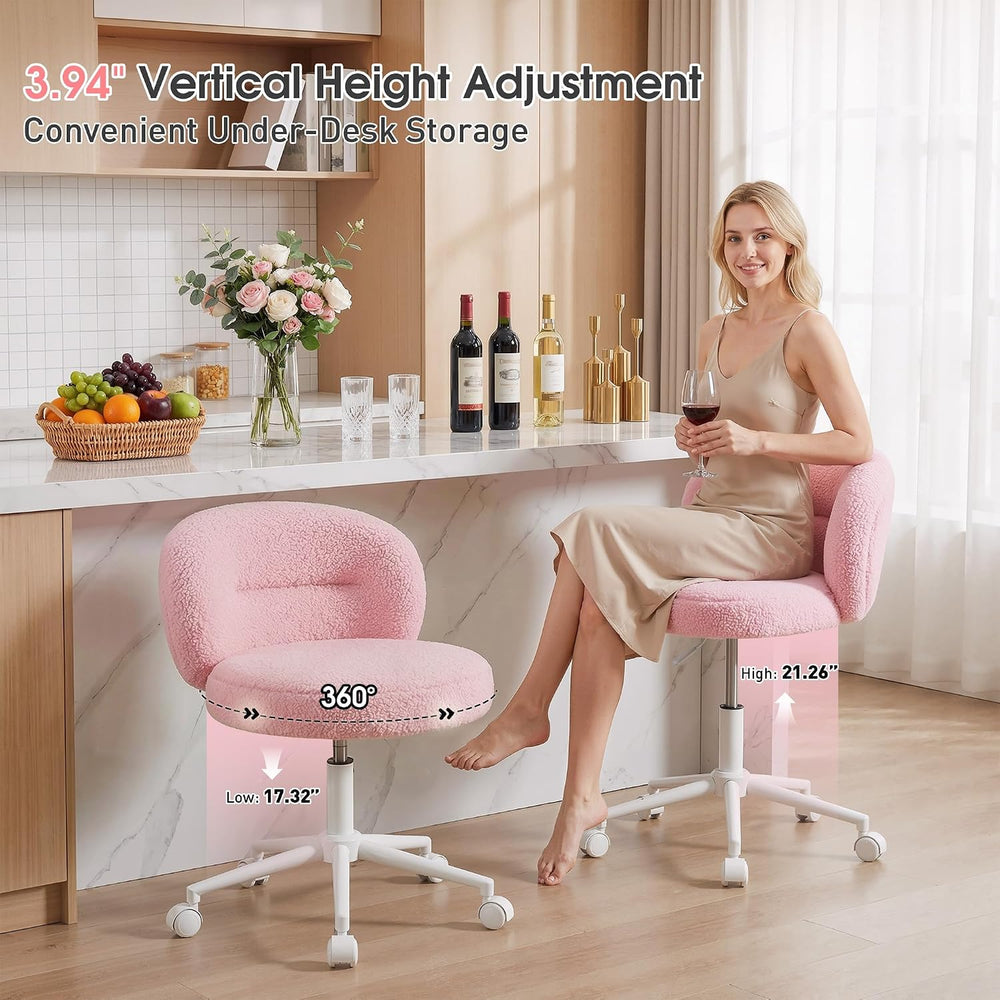 Homkdom Round Vanity Chair with Silent Wheels, 17.32" Wide Seat | Height...