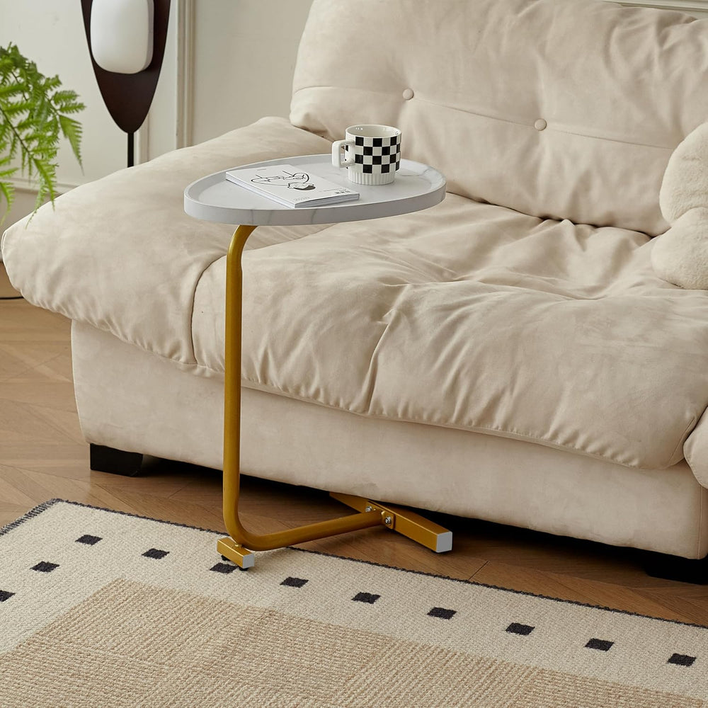 C-Shaped End Table, Small Side Table for Couch, Sofa Table with Metal Frame T...