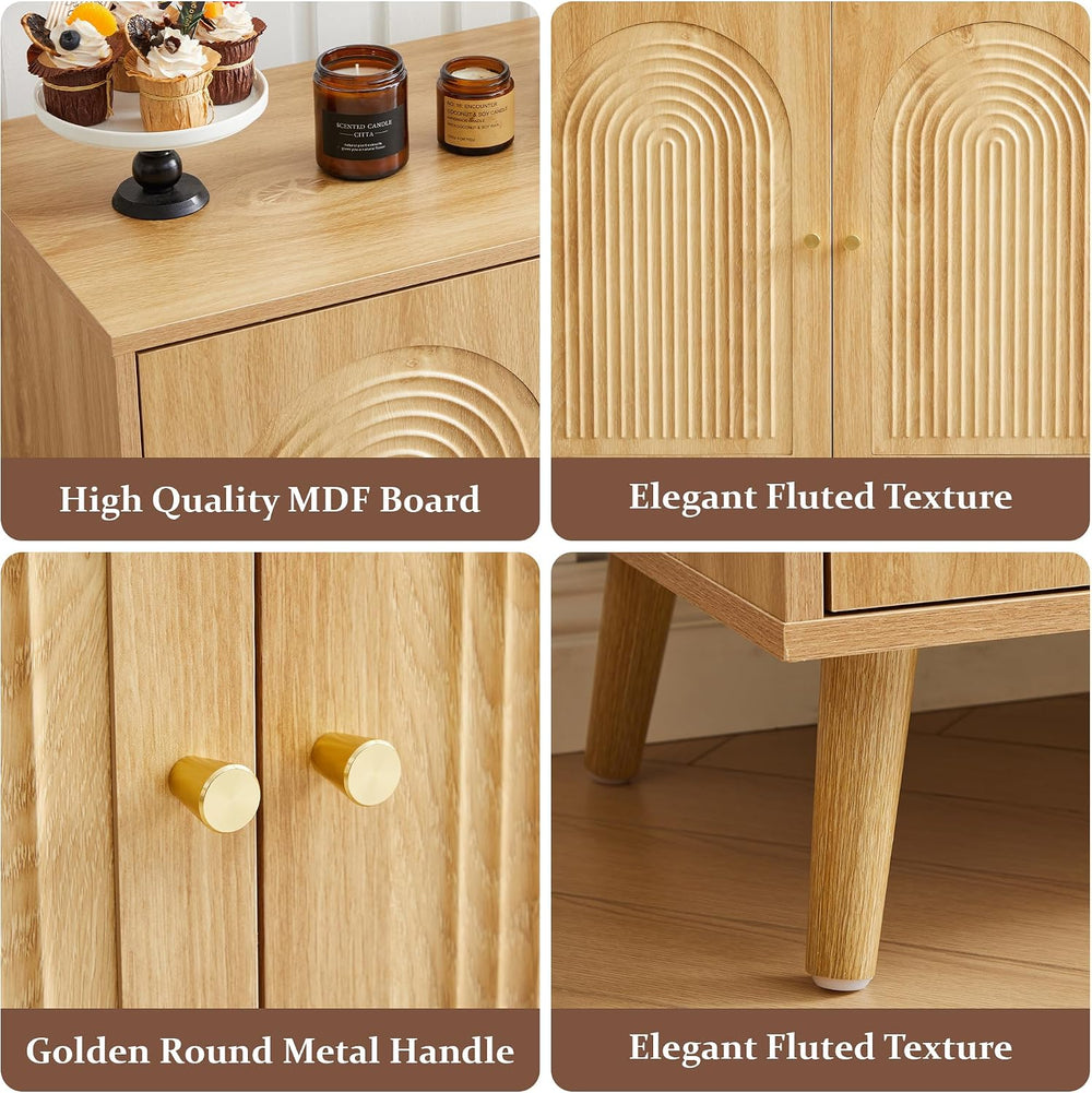 31.5" Accent Storage Cabinet, Arched Fluted 2-Door Sideboard (Natural)