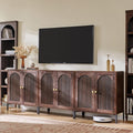 Modern TV Stands for 80 Inch TVs, 92.63" W Wood Entertainment Center w/Adjustable Shelves, Mid Century Modern TV Stand w/Arched Fluted Doors, Media Console Cabinet for Living Room, Brown