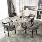 LEEMTORIG Dining Chairs with Casters and Arms, Rolling Dining Chairs with Wheels, Game Poker Table Chairs, Solid Wood Boss Caption's Chairs Office Desk Chairs, Espresso Legs & Dark Grey, XXY-1910-DG