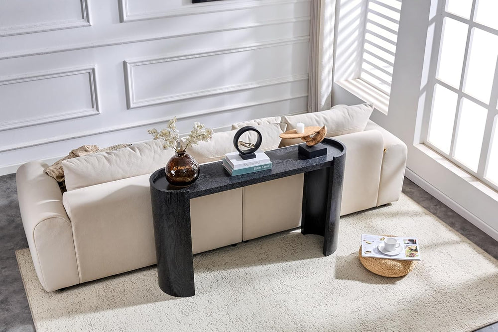 Black Curved Foyer Table Black Wood Grain Entrance Small Space Living Room So...