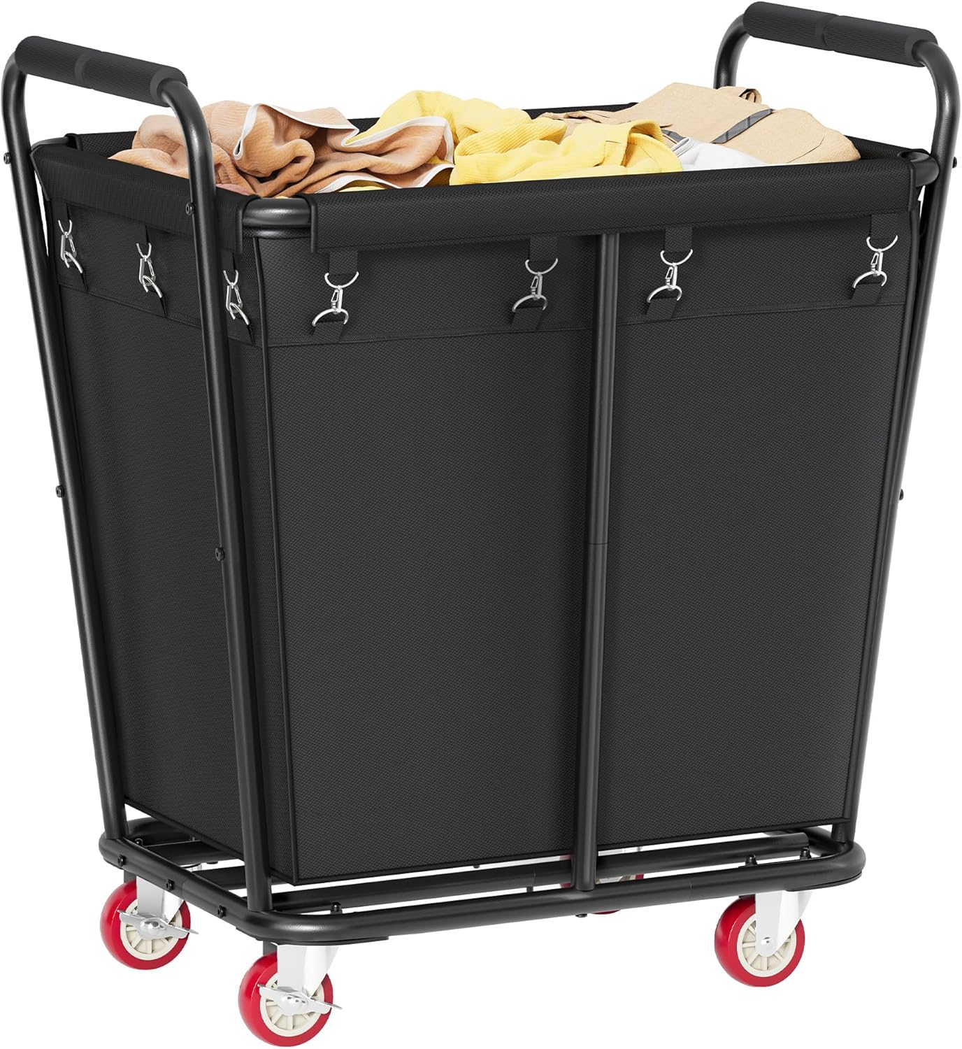 Hoctieon Large Laundry Cart with Wheels, 300L Heavy Duty Laundry Basket Organizer, Rolling Hamper Sorter for Clothes Storage, Industrial Dirty Clothes Hamper for Home & Hotel, Black