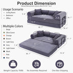 JJJ 78 inch Sofa Bed 4-in-1 Boneless Convertible Corduroy Sleeper Folding Couch with Fixed-Shape Frame and 2 Futons No Assemble Required 3 Seater Upholstered for Living Room (Gray, 78 inch)