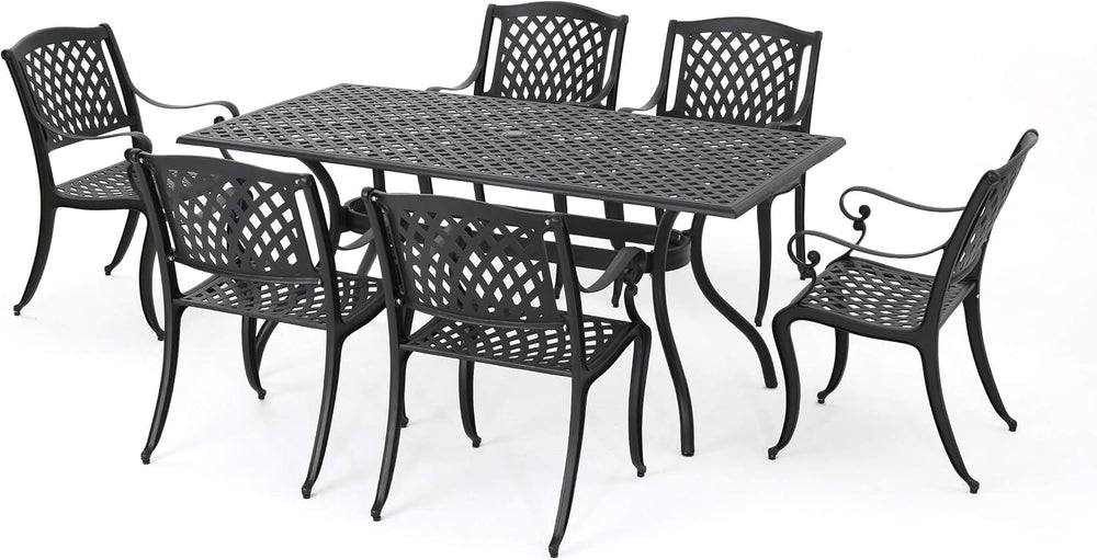 Christopher Knight Home Cayman Outdoor 6-Seater Cast Aluminum Dining Set, 7-P...