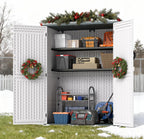 EHHLY Vertical Resin Storage Shed, 60 Cuft Garden Tool Sheds & Outdoor Storage, Plastic Outdoor Storage Cabinet Waterproof, 4.5 x 2.3 ft Backyard Outside Lawn Mower Storage Shed, Light Grey