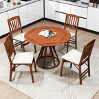 COSTWAY Folding Dining Chairs Set of 4, Upholstered Wooden Dining Room Chairs with Fabric Padded Seat, Solid Wood Frame and 400LBS Capacity for Kitchen Apartment (Beige & Brown)