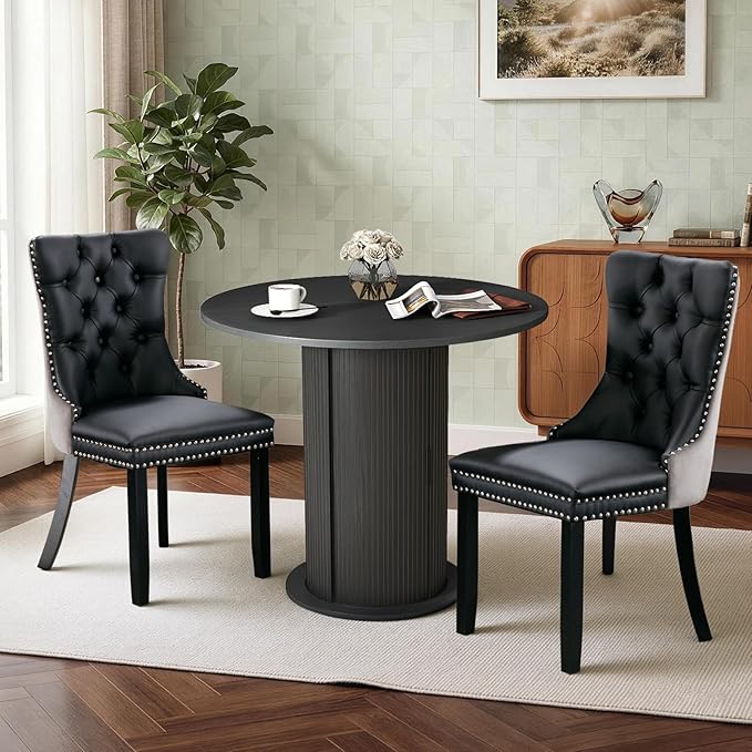 SoarFlash Kitchen Table and Chairs for 2, 31.5" Dining Table Set for 2 with Upholstered Chairs, 3 Piece Kitchen Table Set with Storage Shelf for Small Space, Apartment