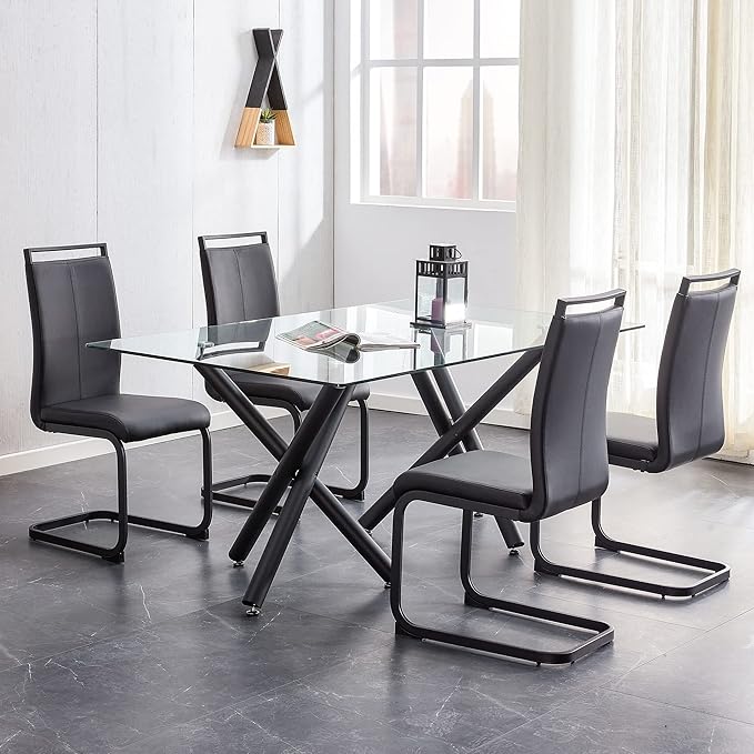 AZmac Modern Leather Dining Chairs Set of 2,Armless Kitchen Chairs,Dining Room Chairs with Upholstered Padded Seat and Sturdy Black Legs for Dining Room,Kitchen (Set of 2, Black-Black Leg)