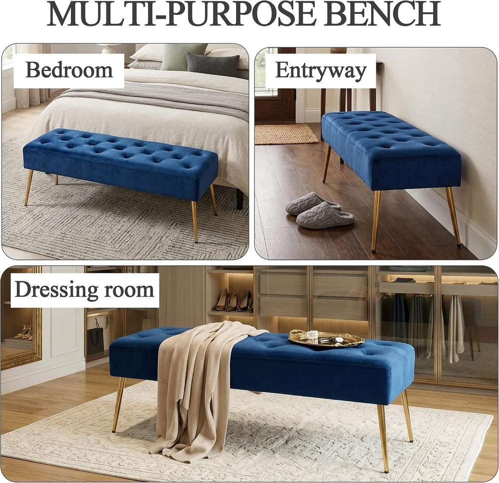DUHOME Button-Tufted Ottoman Bench, Upholstered Bedroom Benches Velvet Footre...