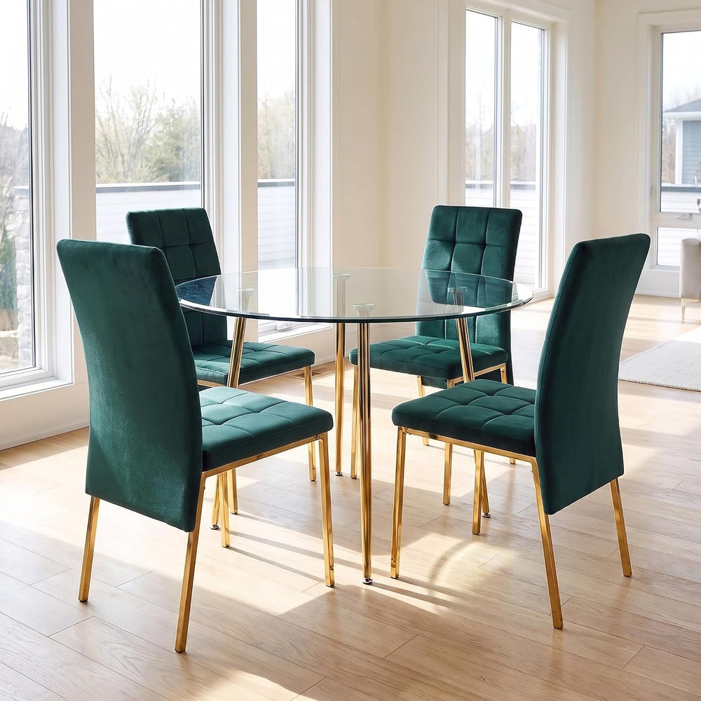 NORDICANA Upholstered Velvet Dining Chairs Classic Kitchen High Back Chairs S...