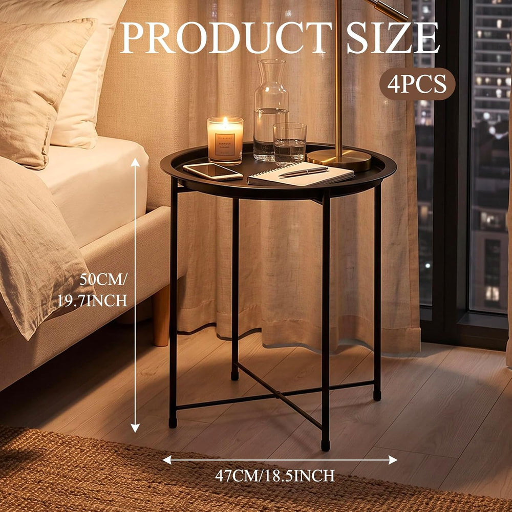 4 Pcs Metal Folding Side Table, Round End Table for Outdoor Patio Balcony