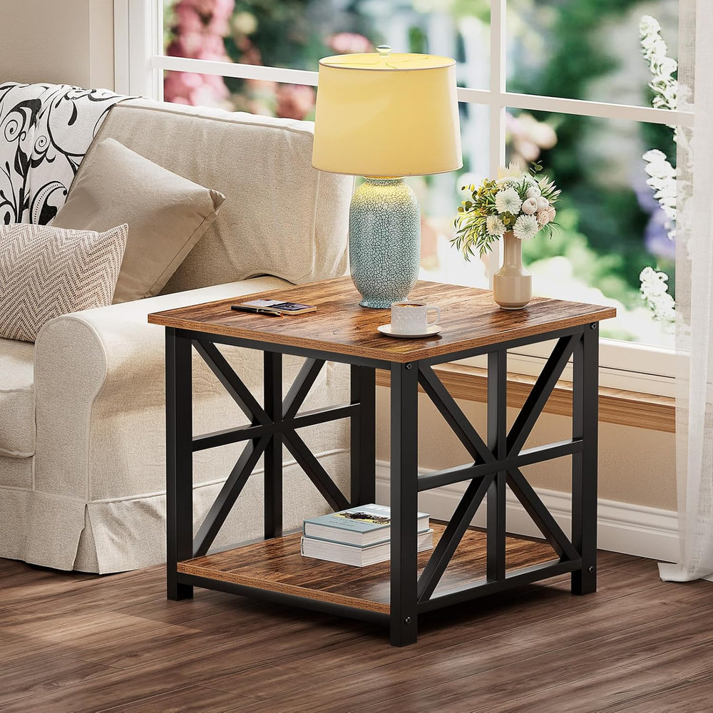 GreenForest End Table with 2-Tier Storage Shelf, 19.7 inch Side Table for Liv...