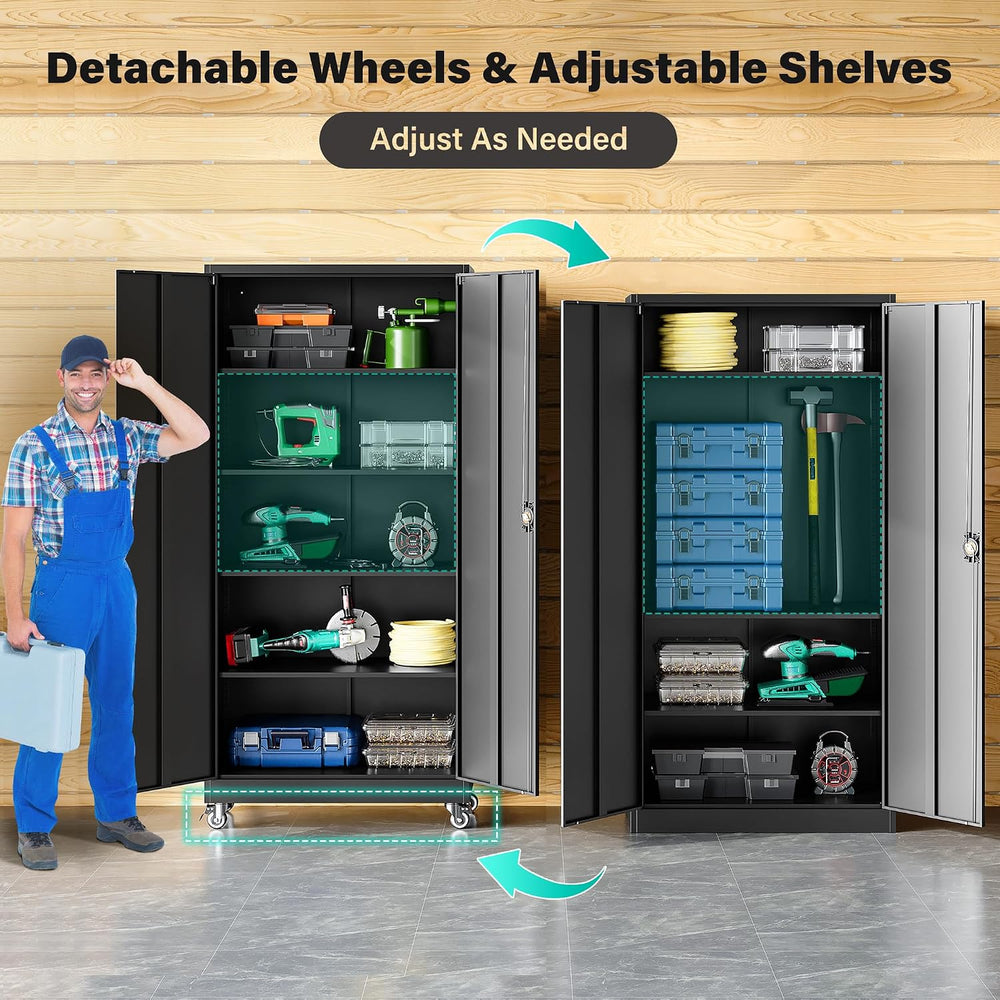 SISESOL Metal Storage Cabinet with Wheels,75 inch Tall Rolling Garage Storage...