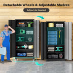SISESOL Metal Storage Cabinet with Wheels,75 inch Tall Rolling Garage Storage Cabinet with Lock,Black Metal Cabinets with Wheels and Shelves,Deep Heavy Duty Tool Locker for Garage,Home,Office,Shop