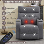Power Swivel Rocker Recliner with Massage&Heat,Swivel Glider Recliner Chair | Nursery Rocking Recliner with Type-C Port&Timing,Power Swivel Reclining Glider Chair with Dual Storage Arms&Cup Holder Grey
