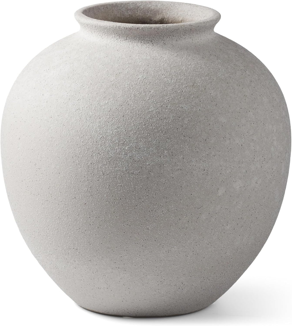 7.8 Inch White Ceramic Vase, Rustic Farmhouse Décor | Round stone-look finish, fits dried flowers, greenery, table centerpieces, weddings, holidays, bathroom, and entryway