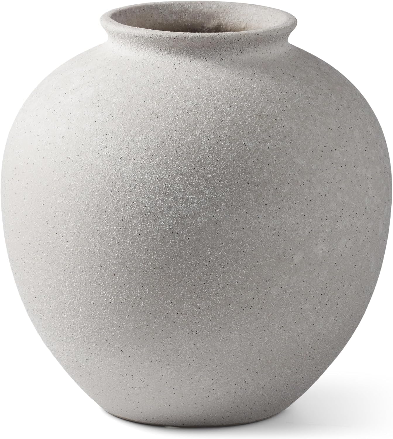 7.8 Inch White Ceramic Vase, Rustic Farmhouse Décor | Round stone-look finish, fits dried flowers, greenery, table centerpieces, weddings, holidays, bathroom, and entryway
