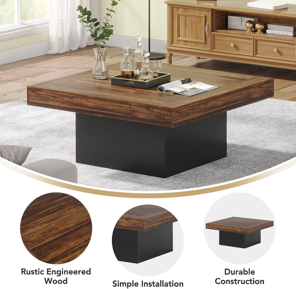 Tribesigns 35.4-Inch Square Coffee Table with LED Light, Modern Wood Coffee T...