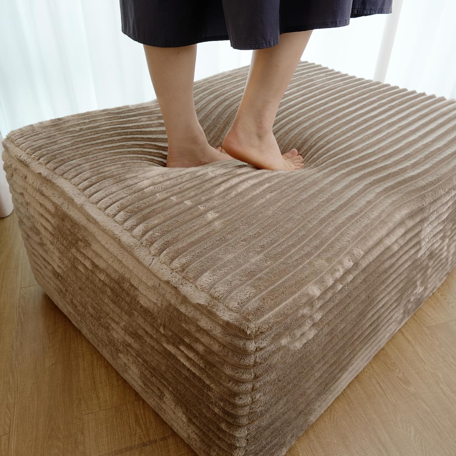 JINGLING 37.4" Rectangle Ottoman Foot Rest for Couch - Corduroy Upholstered Compressed Memory Foam, Cloud Ottoman for Modular Sectional, No Assembly Required, DIY Combination, Camel