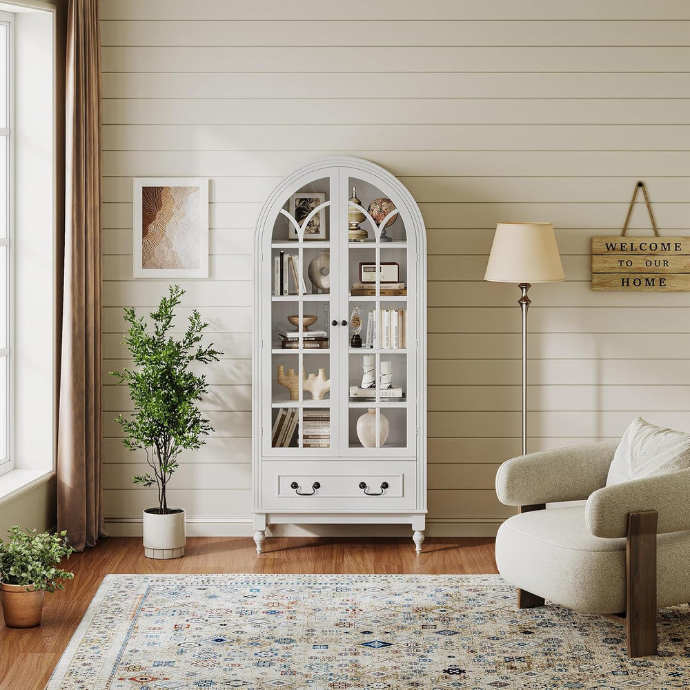 LIVAUVEAD 67" Tall Arched Kitchen Pantry Cabinet with Hidden Drawers &am...