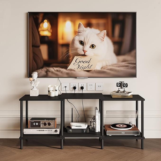 TV Stand, Entertainment Center, Industrial TV Media Console Table with Open Storage Shelves, 2 Tier TV Cabinet for Living Room, Bedroom