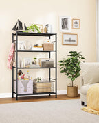 Sakugi Storage Shelves - 4-Tier Spacious Shelf Organizer with Hooks & Leveling Feet, Easy to Assemble, Rust-Resistant Garage Shelving for Kitchen, Pantry, Bedroom, 33.2" x 12.7" x 57.3", Black