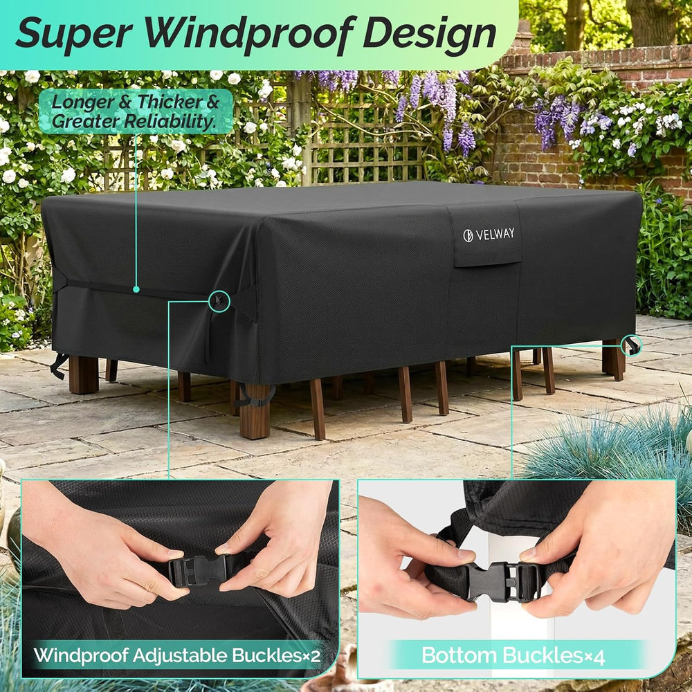 Patio Furniture Cover Waterproof 420D Heavy Duty Outdoor Buckles Air Vent