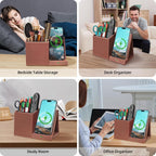 TopMade Wireless Charger with Pen Holder, Multi-functional Desktop Organizer and Storage, Home Office Supplies Desk Accessories, Pencil/Remote Holder with Fast Charging Phone Stand (Brown)