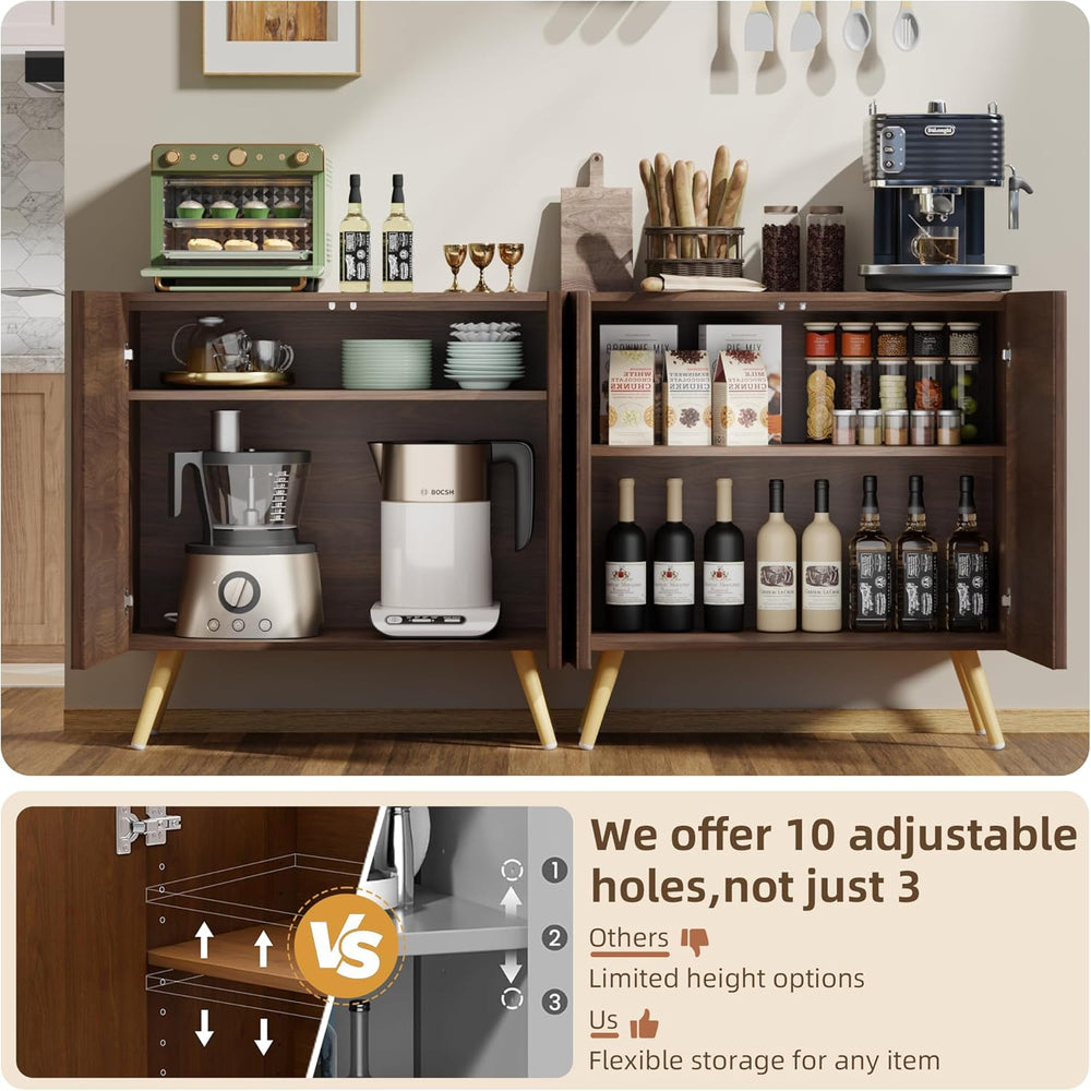 DHZ Fluted Sideboard Buffet Cabinet, 30” Wood Storage Credenza with Adjustabl...