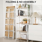 Rengue No-Assembly Folding Bookshelf Storage Shelves 5 Tiers Foldable Vintage Multifunctional Plant Flower Stand Storage Rack Shelves Bookcase for Home Office, White