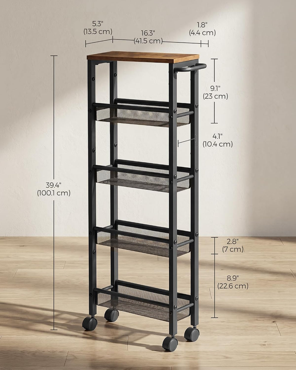 SONGMICS HOME Slim Rolling Cart, 5-Tier Storage Cart with Wheels and Handle, ...