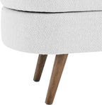 Ottoman Oval Storage Bench with Rubber Wood Legs,Linen Fabric Storage Footstool,for Bedroom, Entryway, Living Room, White(43.5"x16"x16")