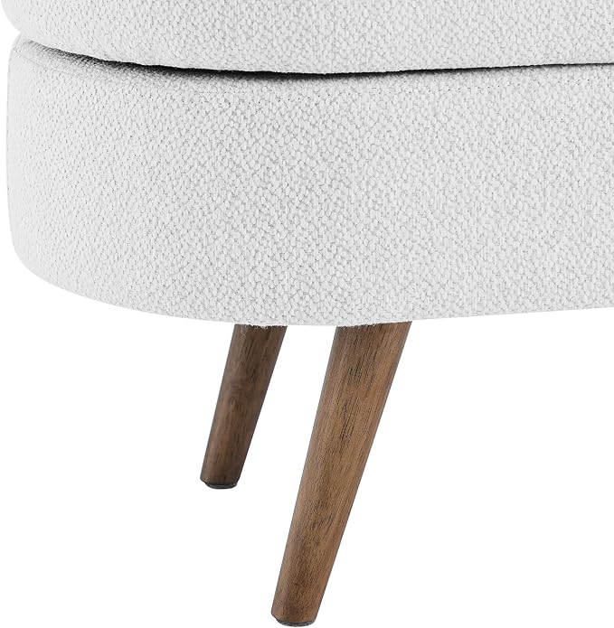 Ottoman Oval Storage Bench with Rubber Wood Legs,Linen Fabric Storage Footstool,for Bedroom, Entryway, Living Room, White(43.5"x16"x16")