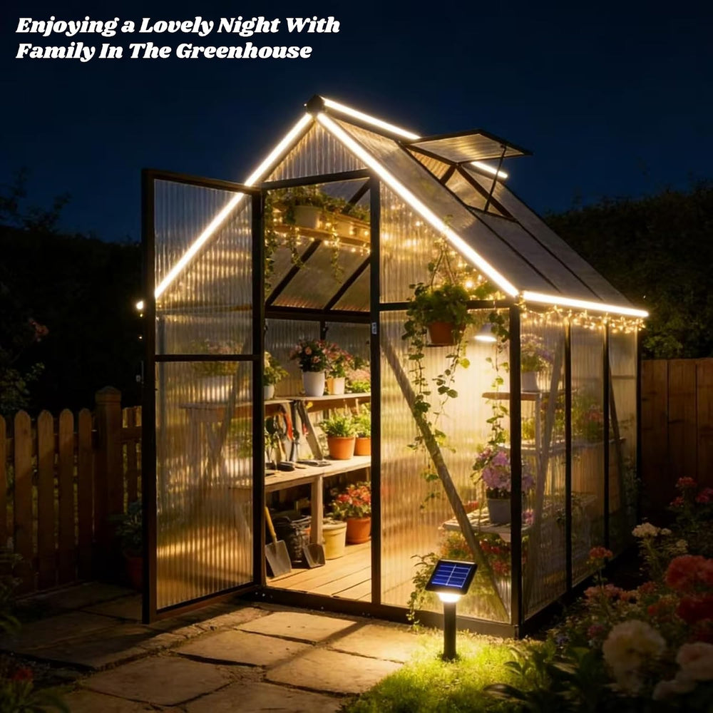 6x6FT Outdoor Polycarbonate Greenhouse with Roof Vent, Dark Gray