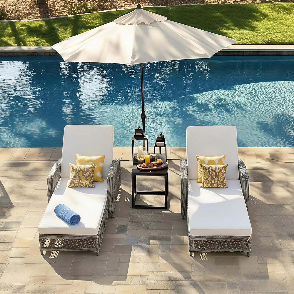Wicker Chaise Lounge Set of 2, Outdoor Patio Lounge Chair with Adjustable Bac...