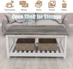 Farmhouse Coffee Table for Living Room, 2-Tier Rectangular Wooden Centre Cocktail Table with Slats Shelf Storage and V-Shaped Frame, Oak Grey