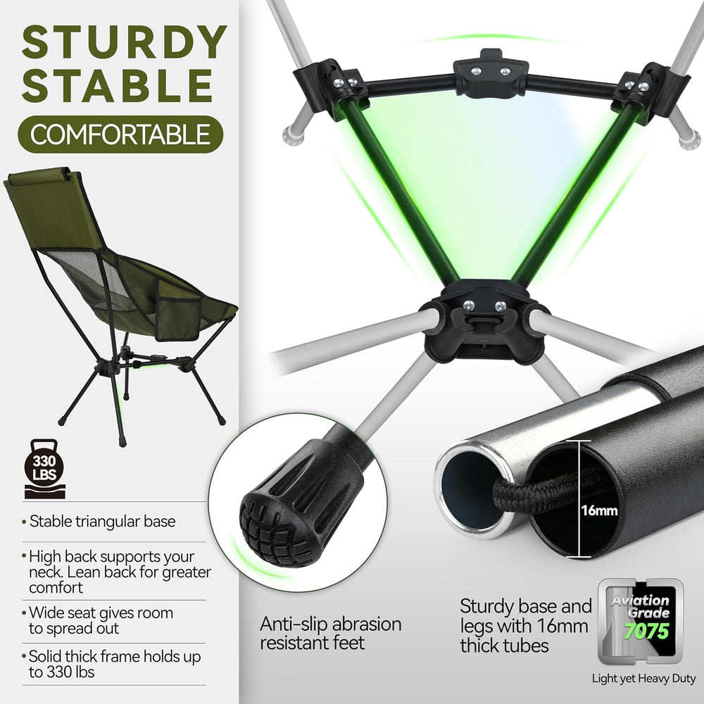 MARCHWAY Lightweight Folding High Back Camping Chair with Head Support, Stabl...