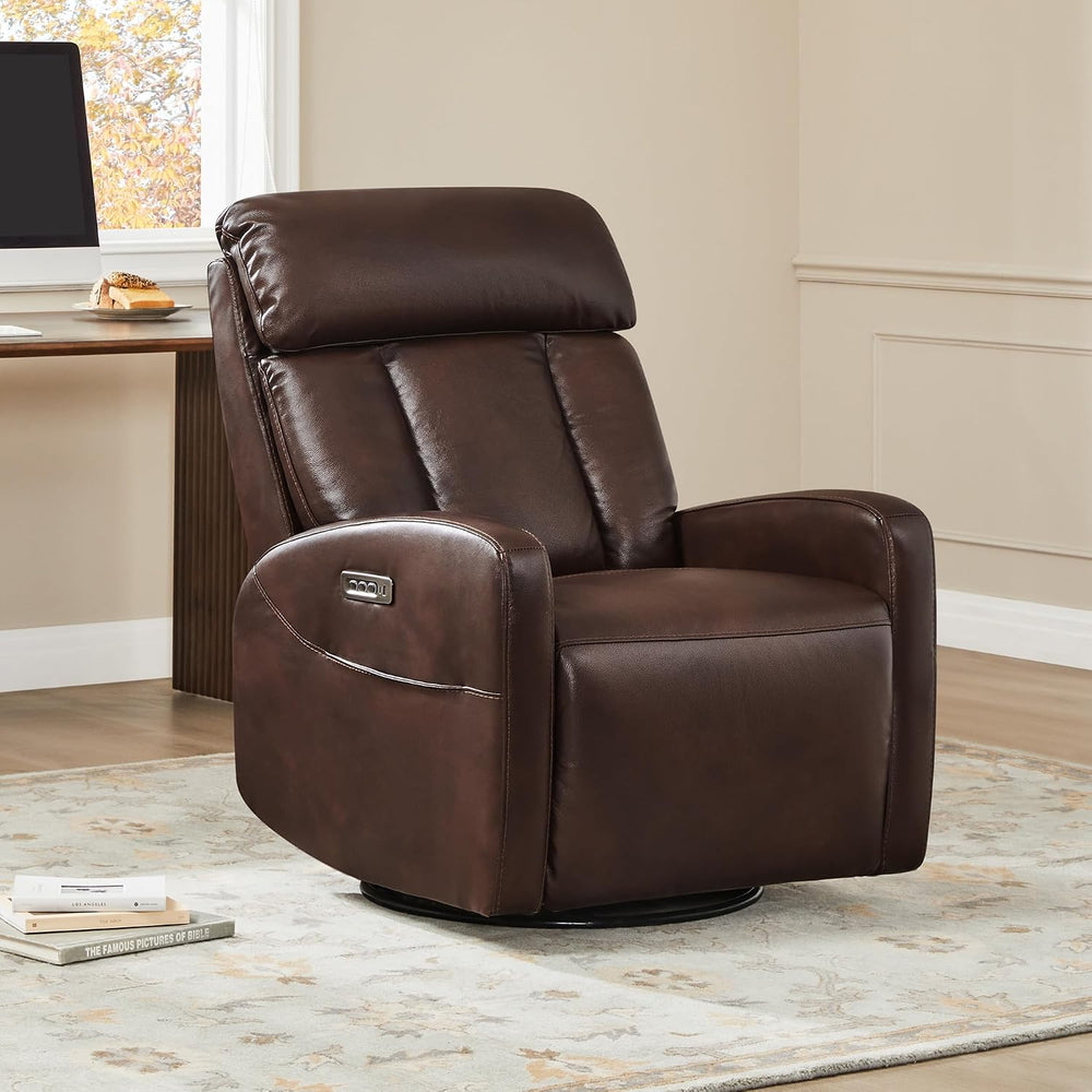 CHITA Genuine Leather Power Recliner Chair, Swivel Rocker, Cognac Brown | Ele...