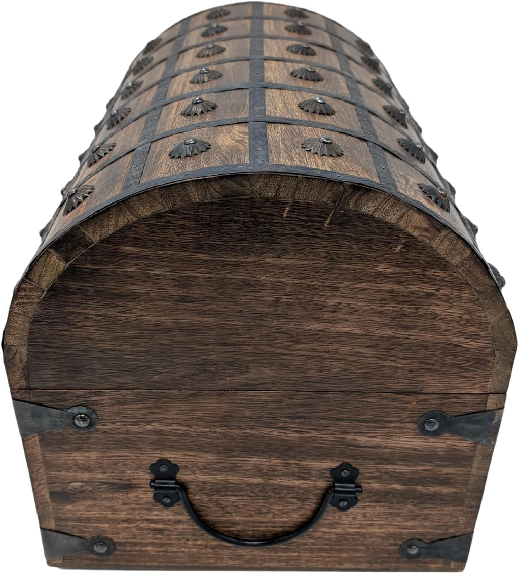 Handmade Pirate Treasure Chest - Wooden Storage Box with Iron Lock & Skeleton Key - Rustic Decorative Jewelry (XL 16 x 11 x 11)