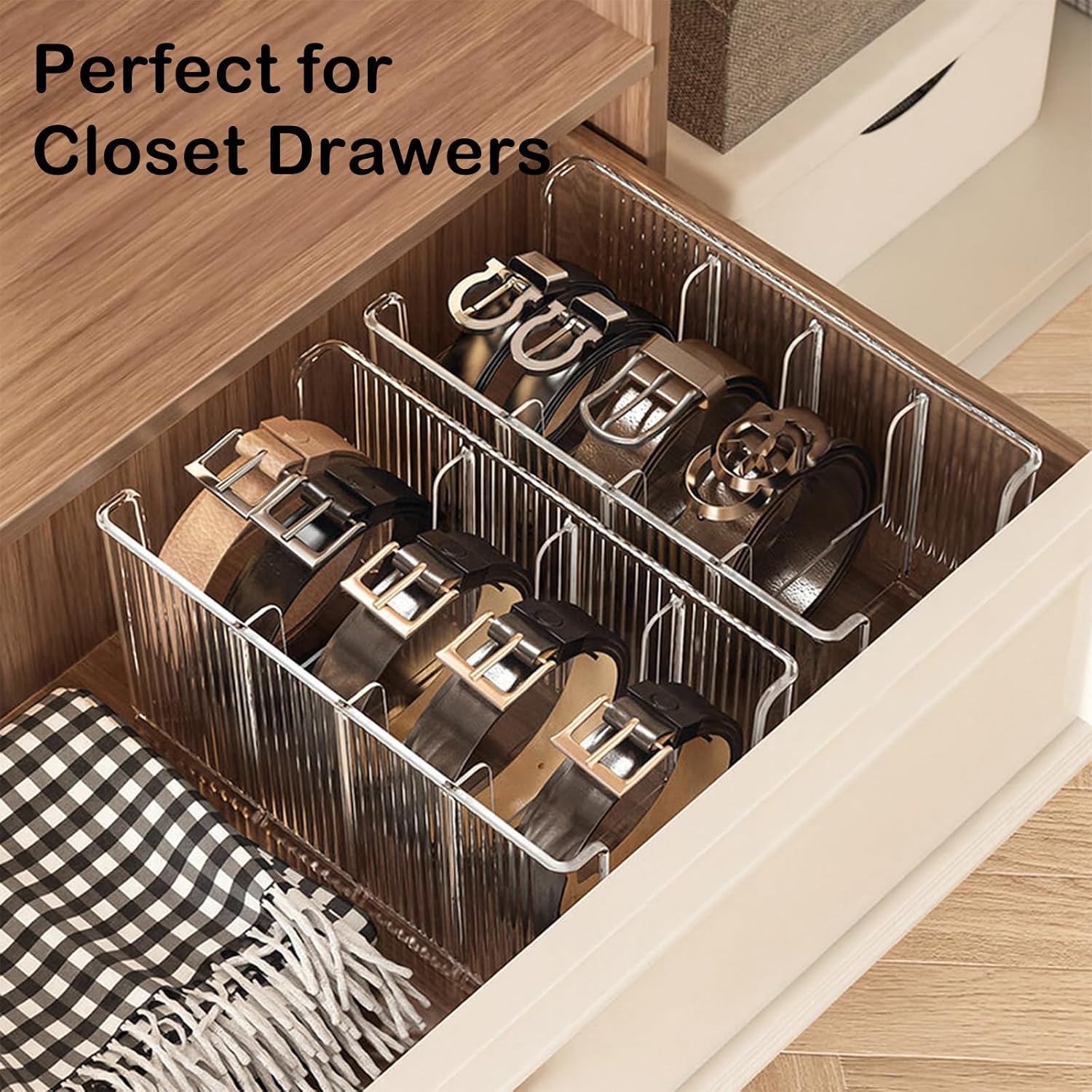 Drawer Belt Organizer for Men –Semi-clear Belt Storage Box for Dress & Leather Belts, Closet Drawer Organization, Holds Up to 10 Belts
