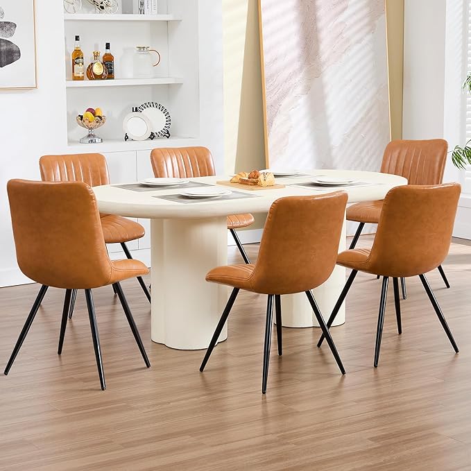 Dining Chairs Set of 3, Modern Dining Chairs with Thick Cushions, PU Leather Upholstered Kitchen Dining Room Chairs with Metal Legs for Dining Living Room (Caramel)