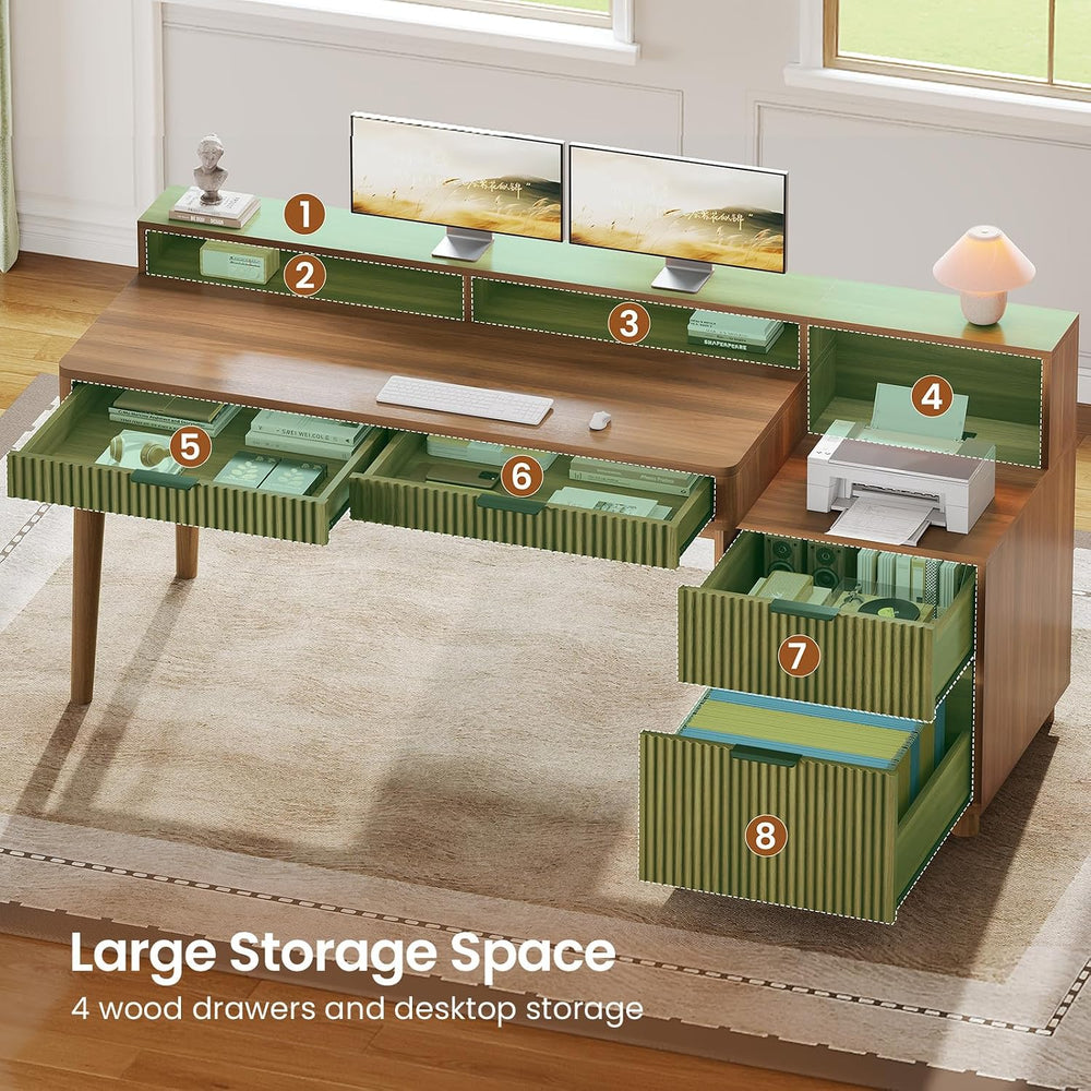 SEDETA Modern Office Desk with 4 Drawers, 59" Fluted Gaming Computer Des...