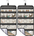 MISSLO Hanging Jewelry Organizer Travel Foldable Jewelry Roll Storage Case with 14 Cotton Zippered Pockets for Traveling, Closet, Suitcase (Pack of 2)