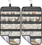 MISSLO Hanging Jewelry Organizer Travel Foldable Jewelry Roll Storage Case with 14 Cotton Zippered Pockets for Traveling, Closet, Suitcase (Pack of 2)