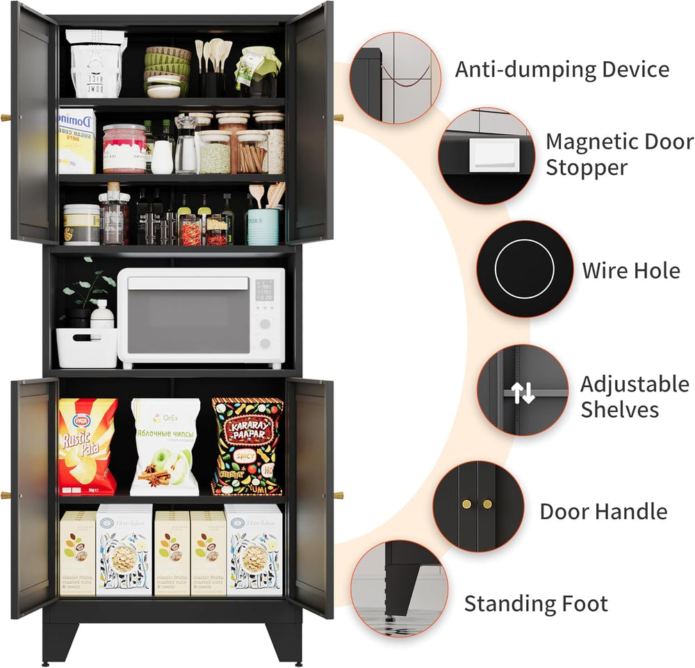 68.9'' Black Metal Kitchen Pantry Cabinet with Doors and Adjustable S...