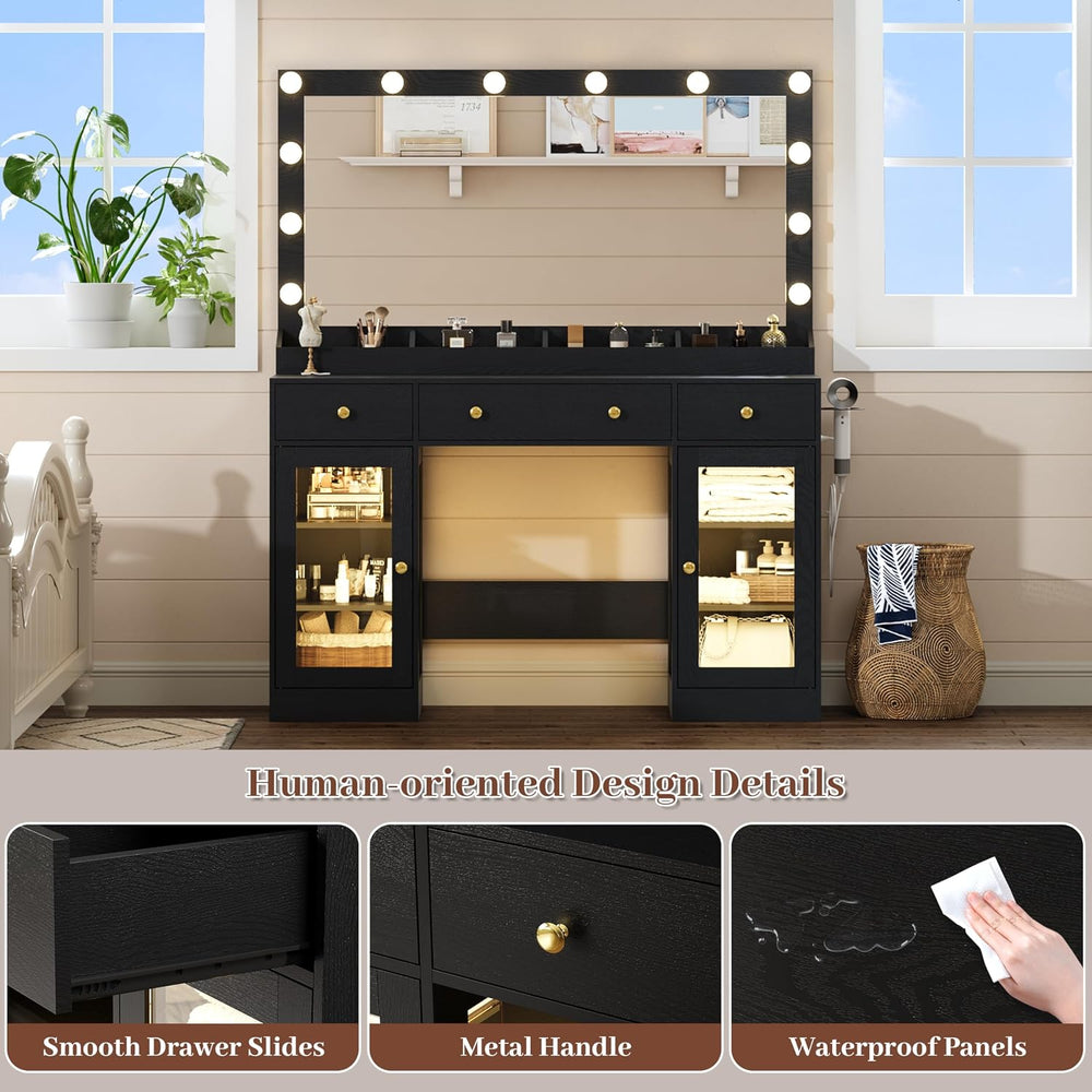 Thacuok Makeup Vanity with Large Mirror and Lights, 47''Wide Dressing...