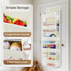 2 Pack Over The Door Organizer, Hanging Storage Organizer with Clear Window, 40lb Ultra Sturdy Large Capacity Room Organizer for Pantry Laundry Bathroom Nursery Closet (Beige)