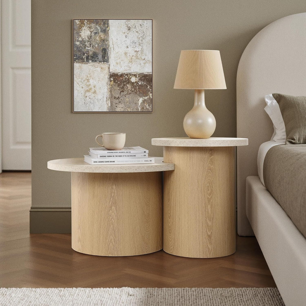 LuxenHome Nesting Coffee Table Set of 2, Modern Round Accent Tables for Small...