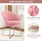 Furnimart Vanity Chair with Back, Shell Accent Chair for Living Room, Criss Cross Chair with Gold Legs, Makeup Chair for Bedroom Desk Chair no Wheels, Faux Fur Pink